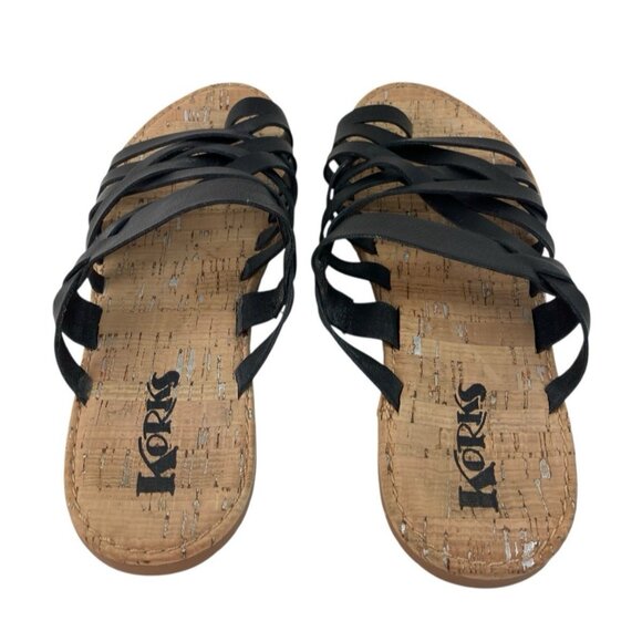 *Korks Khell Sandals Womens 8 Black Leather Strappy Slip On Flat Summer Comfort - Picture 10 of 12